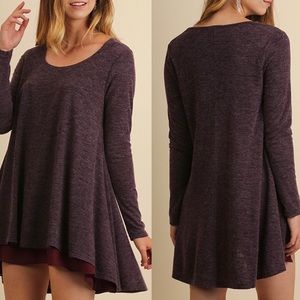 Umgee Layered Long Sleeve Flare Dress Purple Size Medium